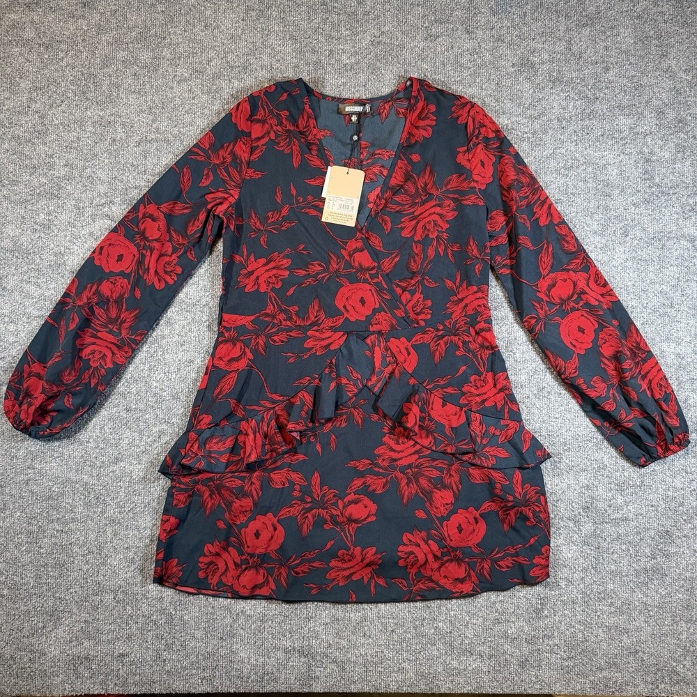 Missguided Dress Women's Size 2 Smock Dress V-Neck‎ Floral Frill Waist